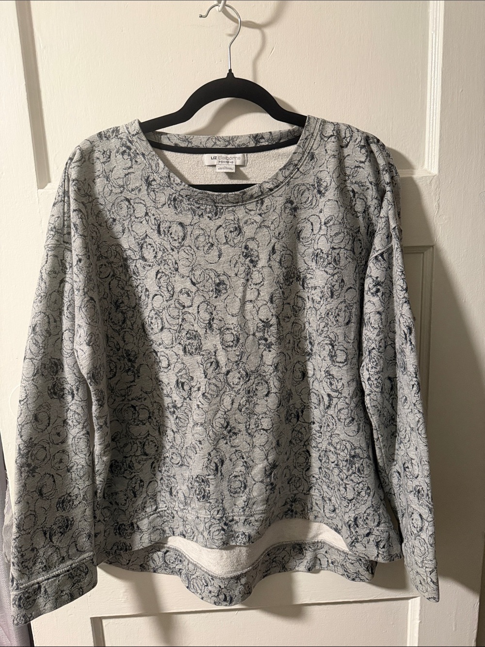 NWOT Liz Claiborne The Weekend 100% Cotton Light Gray Floral Crewneck Sweater XL